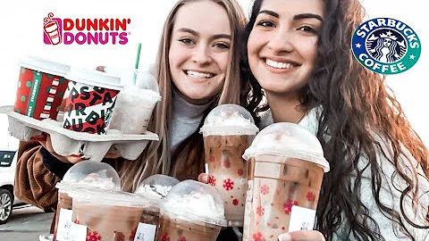 TRYING ALL OF STARBUCKS AND DUNKIN DONUTS HOLIDAY DRINKS 2019 (so funny, vlogmas day 2)