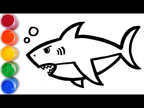 Let's learn to glitter Shark drawing and coloring, painting for kids, toddlers! | TOBiART - Let's learn to glitter Shark drawing and coloring, painting for kids, toddlers! | TOBiART