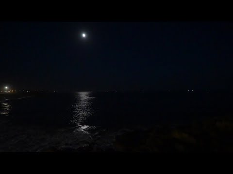 Night Waves Sound Moonbeam In Quarteira Tonight Lights Of Fishermen S Boats On Background 