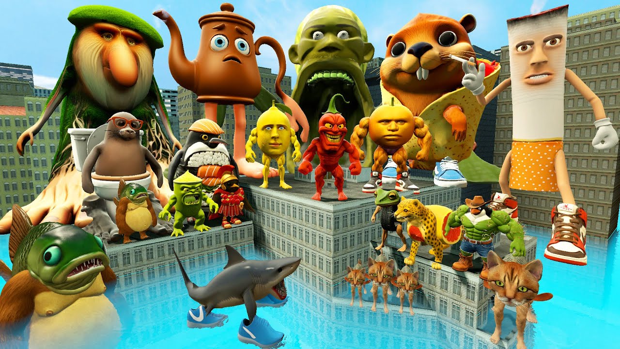 Hancurkan semua Meme Brainrot Italia TungTungTungSahur & Lingang Melon di Water City- Gmod !