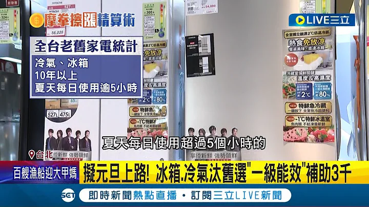 要換家電趕緊看過來! 冰箱.冷氣汰舊換新選"一級能效"補助3千擬元旦上路 加上貨物稅減徵 最高可省5千│記者 沈宛儀 郭翊軒│【消費報你知】20221209│三立新聞台 - 天天要聞