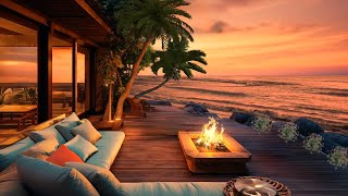 Amazing colors of sunset on the beach | Tropical Beach with Relaxing Wave Ocean Sound | Sunset beach