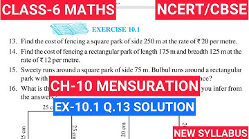 Class 6 Exercise-10.1 Q-13 Solution | Class 6 Maths Chapter- 10 Mensuration | NCERT CBSE