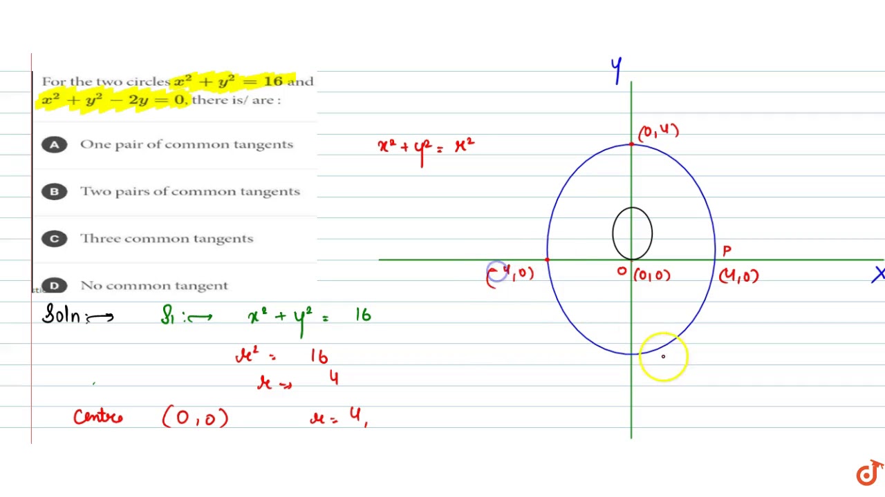 For The Two Circles X 2 Y 2 16 And X 2 Y 2 2y 0 There Is Are Youtube