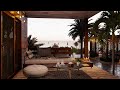 Summer rainy day ambience  cozy terrace near the ocean with relaxing tropical rain sounds