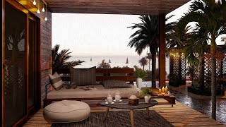 Summer Rainy Day Ambience | Cozy Terrace near the Ocean with Relaxing Tropical Rain Sounds