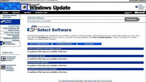 Windows 95 Browsing Installed Updates on Windows Update v3
