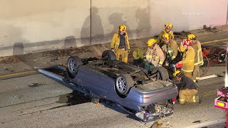 Boyle Heights: One Killed when Vehicle Crashes Through Rail and Lands On Freeway