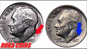 ¿Cuántas monedas de diez centavos sin marca de menta de 1982 hay?