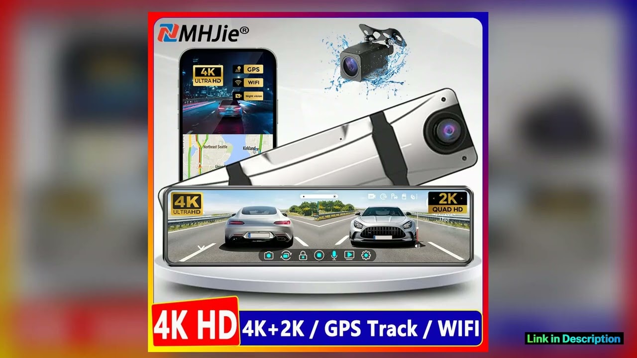 Dual Lens Front 4K 2160P Car DVR Rear 2K 1440P Camera Rearview Mirror WIFI Video Recorder GPS