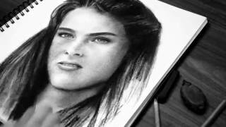 Drawing young Brooke Shields, Charcoal.