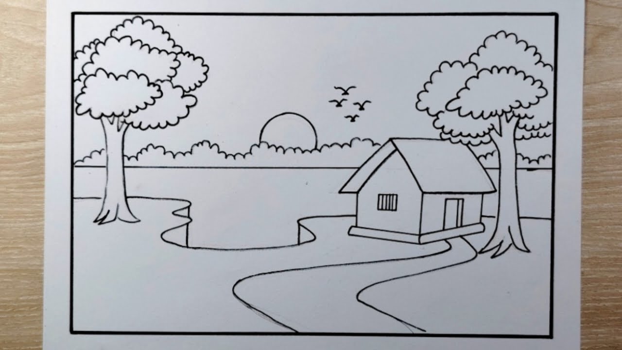 Mountain Village Scenery Drawing with Pencil Sketch | Easy Pencil Sketch Drawing 