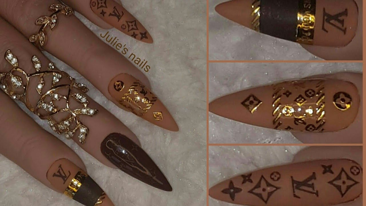 Louis Vuitton gel nail art play with stickers - YouTube