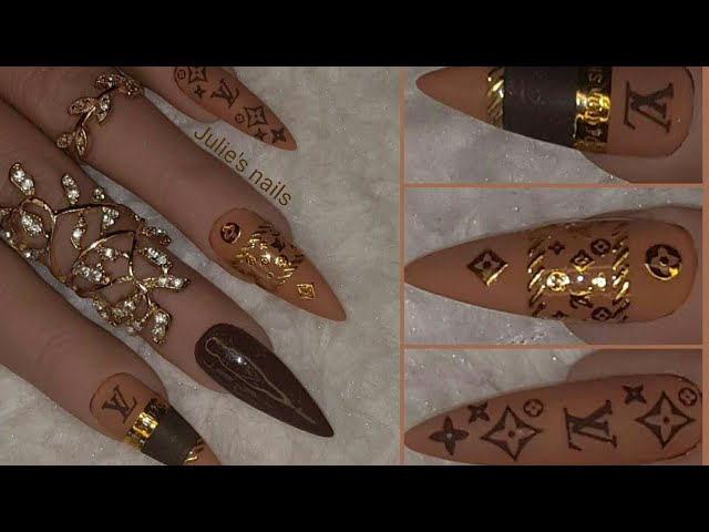 Easy Louis Vuitton gel nail art play with stickers 