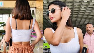 Mouni Roy Flaunts Her Ample Curves In White Crop Top at Airport