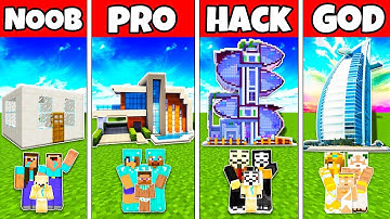 Minecraft: FAMILY HIGH TECH HOUSE BUILD CHALLENGE - NOOB vs PRO vs HACKER vs GOD in Minecraft