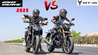 2025 KTM DUKE 250 TFT DISPLAY …VS… YAMAHA MT15!!! DRAG RACE TOP END 🚀🔥SHOKONG RESULTS 😱
