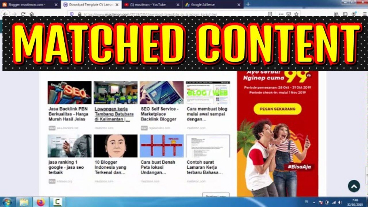 Cara pasang Iklan Matched Content Adsense di Blog - YouTube Cara pasang Iklan Matched Content Adsense di Blog - YouTube