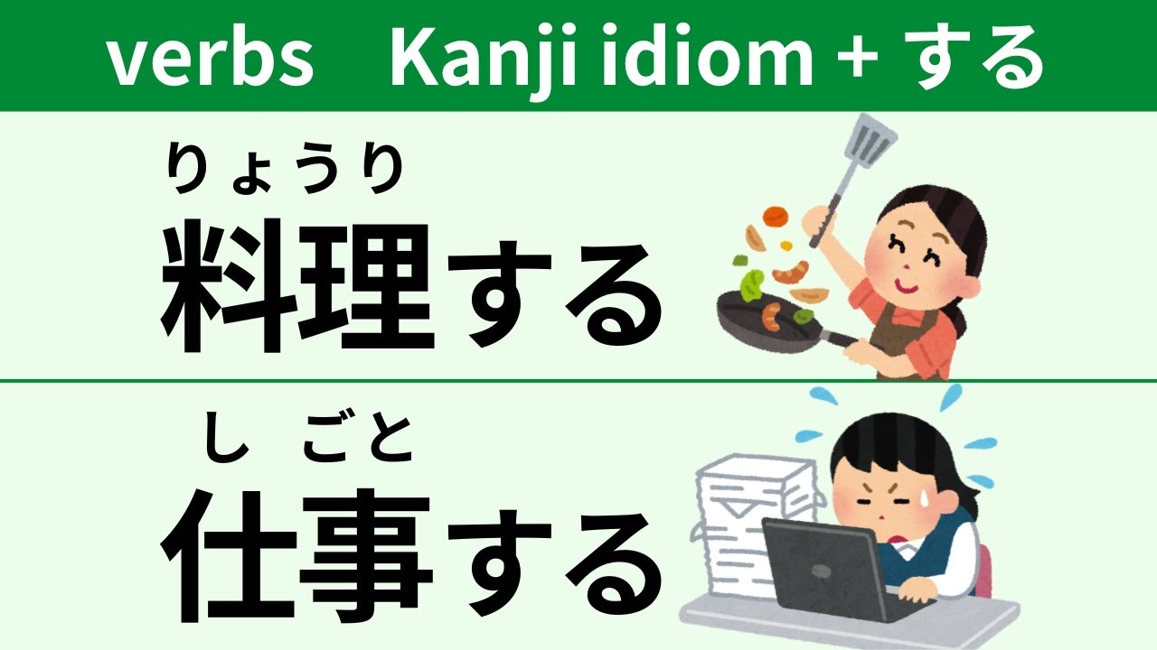100 Japanese verbs in the form of Kanji idiom + do(する) - YouTube