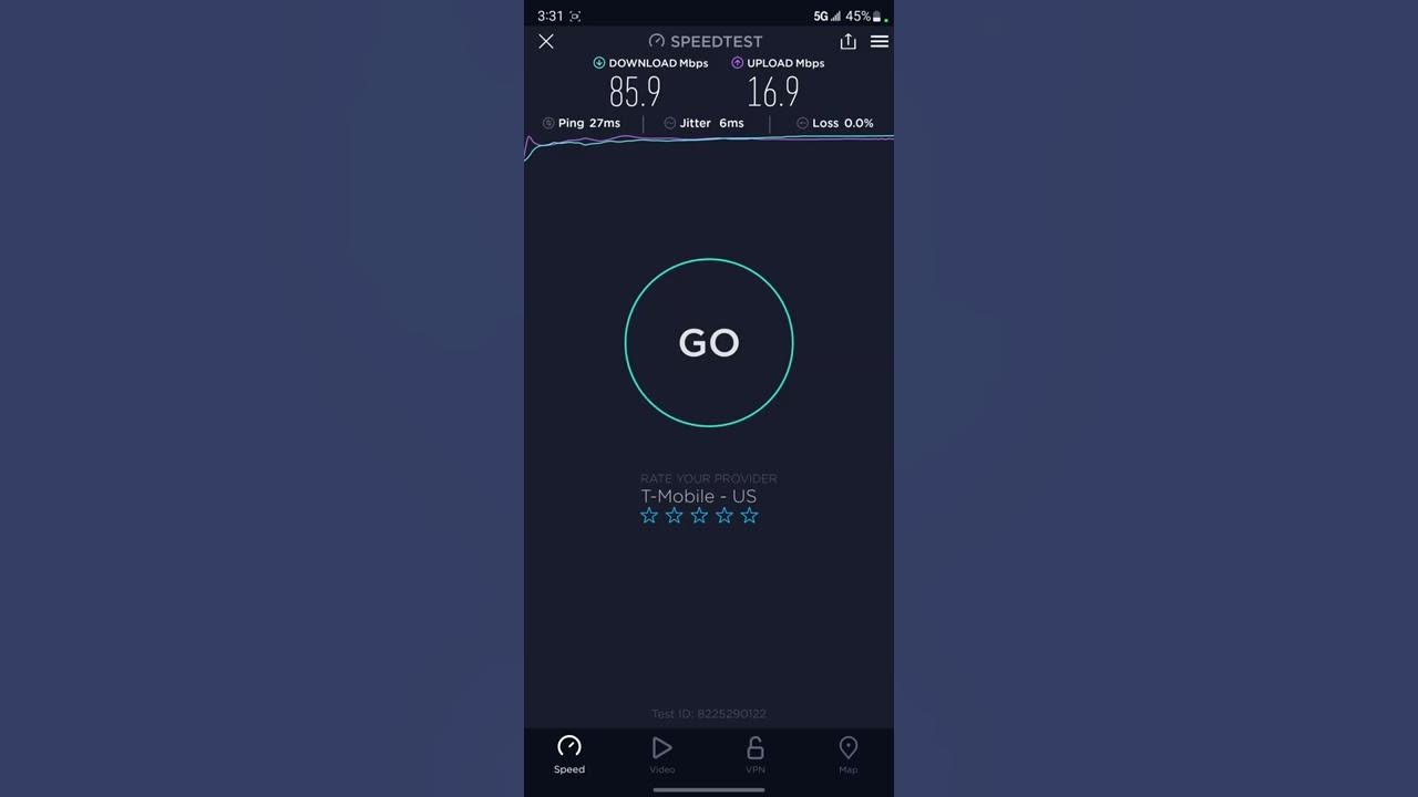 Speed test TMobile on my S22 Ultra unlocked model. YouTube