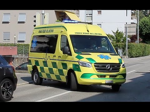 NUOVA Ambulanza Croce Verde Bellinzona in sirena // NEW Swiss ambulance responding in Bellinzona