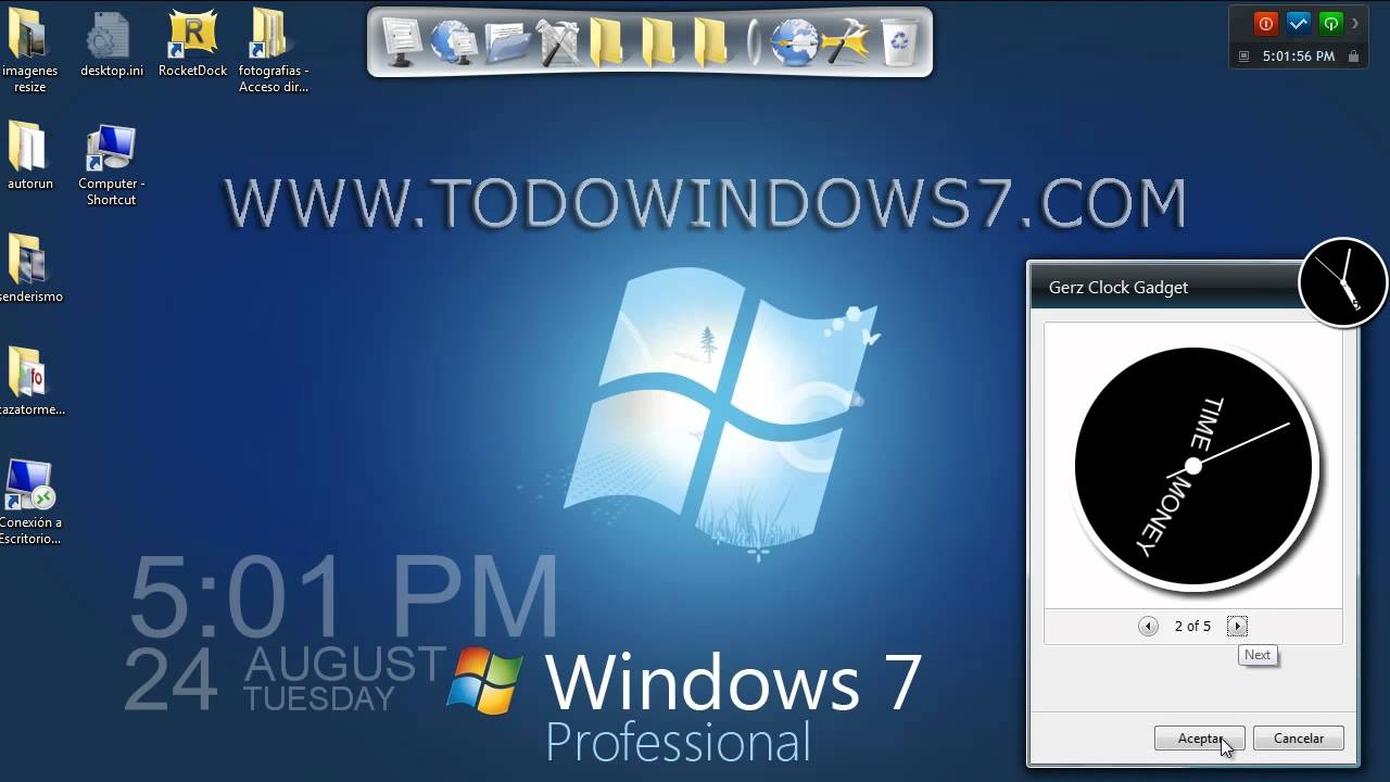 5 relojes gadget para windows7 - YouTube