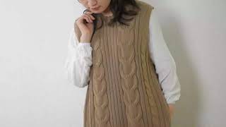ケーブルニットベストワンピ 着用