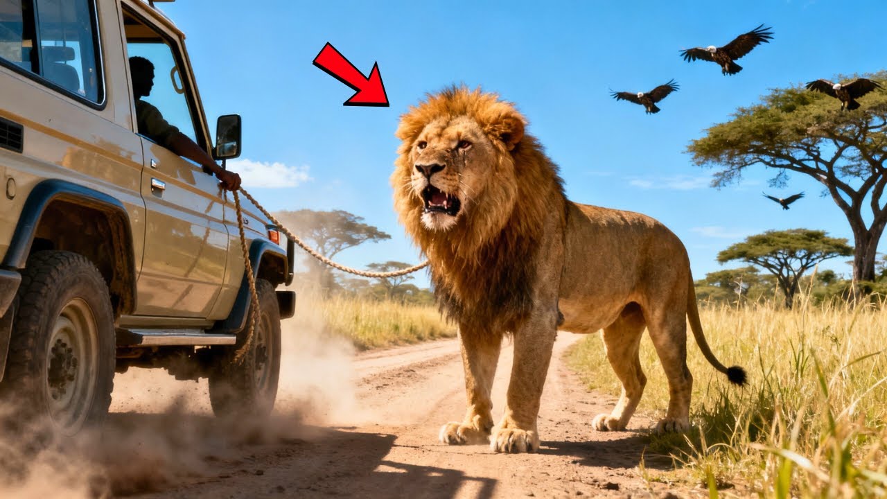 A Desperate Father Lion Stopped a Car — Begging a Man to Save His Cub Trapped in a Deep Pit