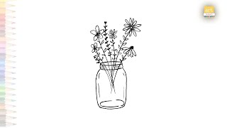 Wildflowers in mason jar drawing Easy outline sketches How to draw wildflowers step by step