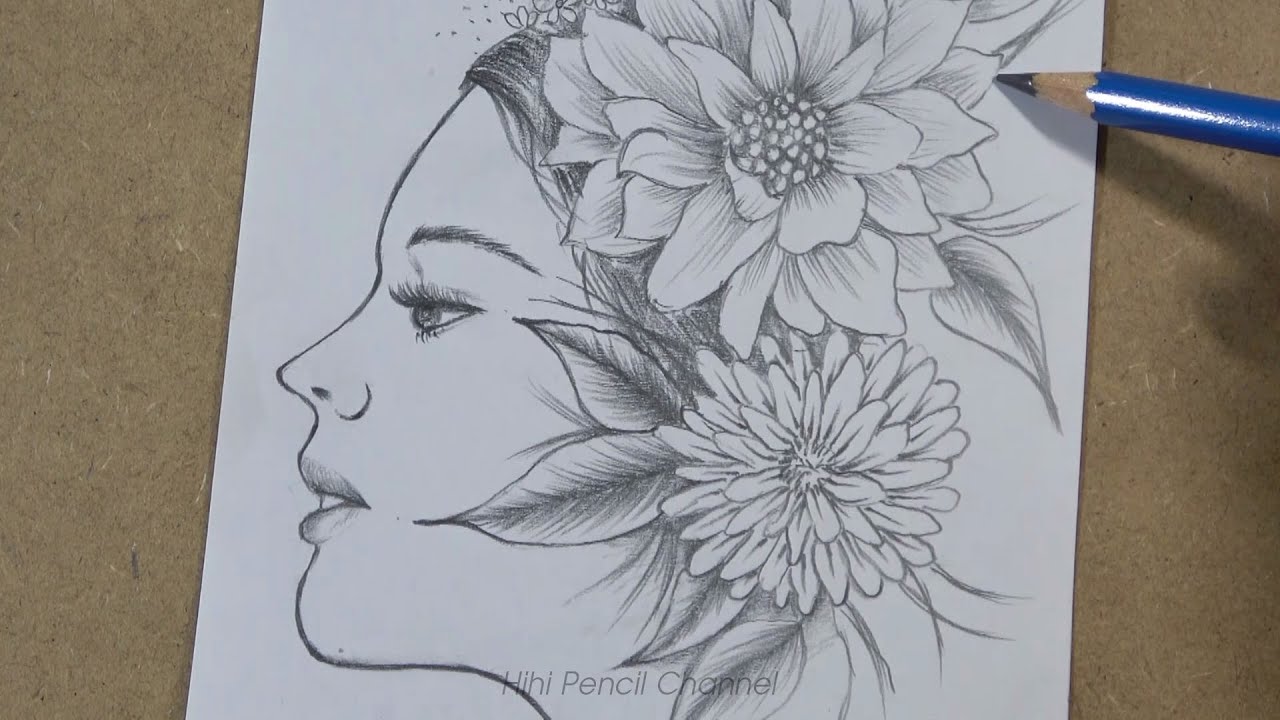 Drawing Beautiful Girl and Flower Tattoo Designs step by step | Hihi ...