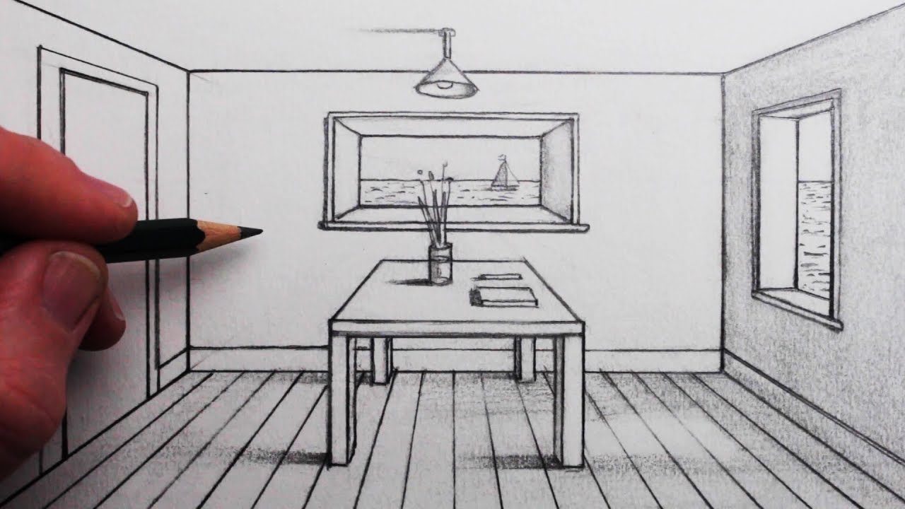 How to Draw a Room in 1Point Perspective for Beginners  YouTube