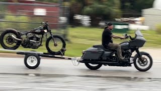 HarleyDavidson Road Glide Pulls HD 45 Flathead Race Bike on Ironton Trailer Billy Lane Sturgis 2023