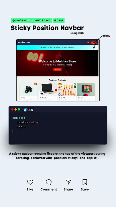 Sticky Position Navbar using CSS #codewith_muhilan #css #coding