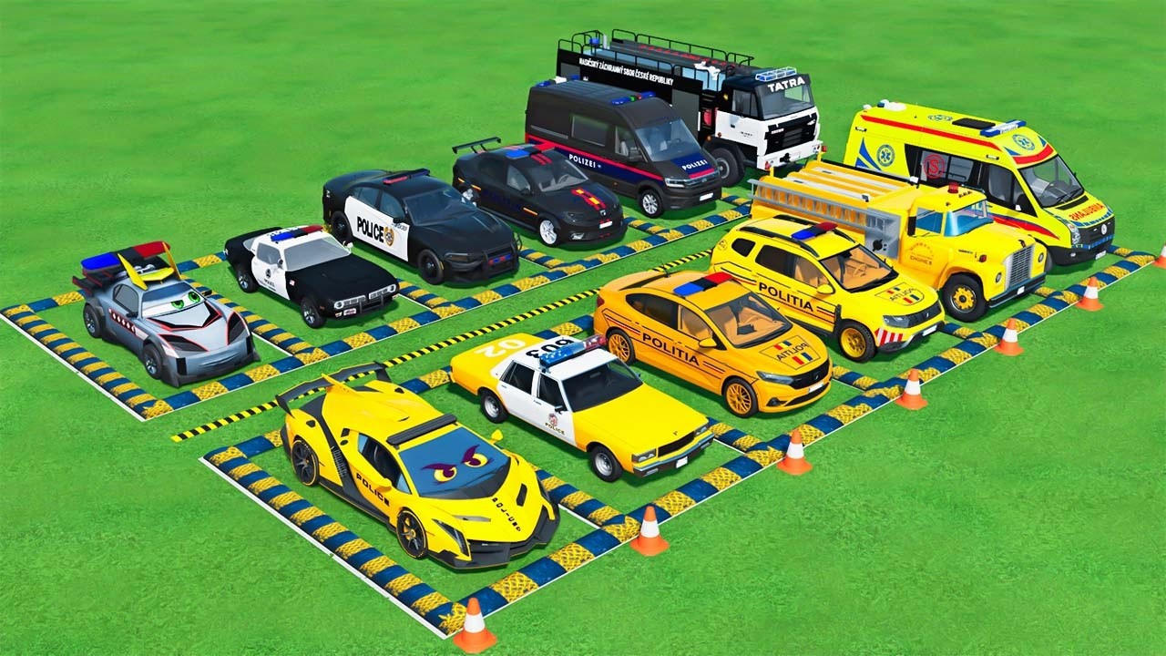 POLICE COLORFULL - TRANSPORTING POLICE CARS, AMBULANCE VEHICLES, FIRE TRUCK WITH TRUCK - FS22 