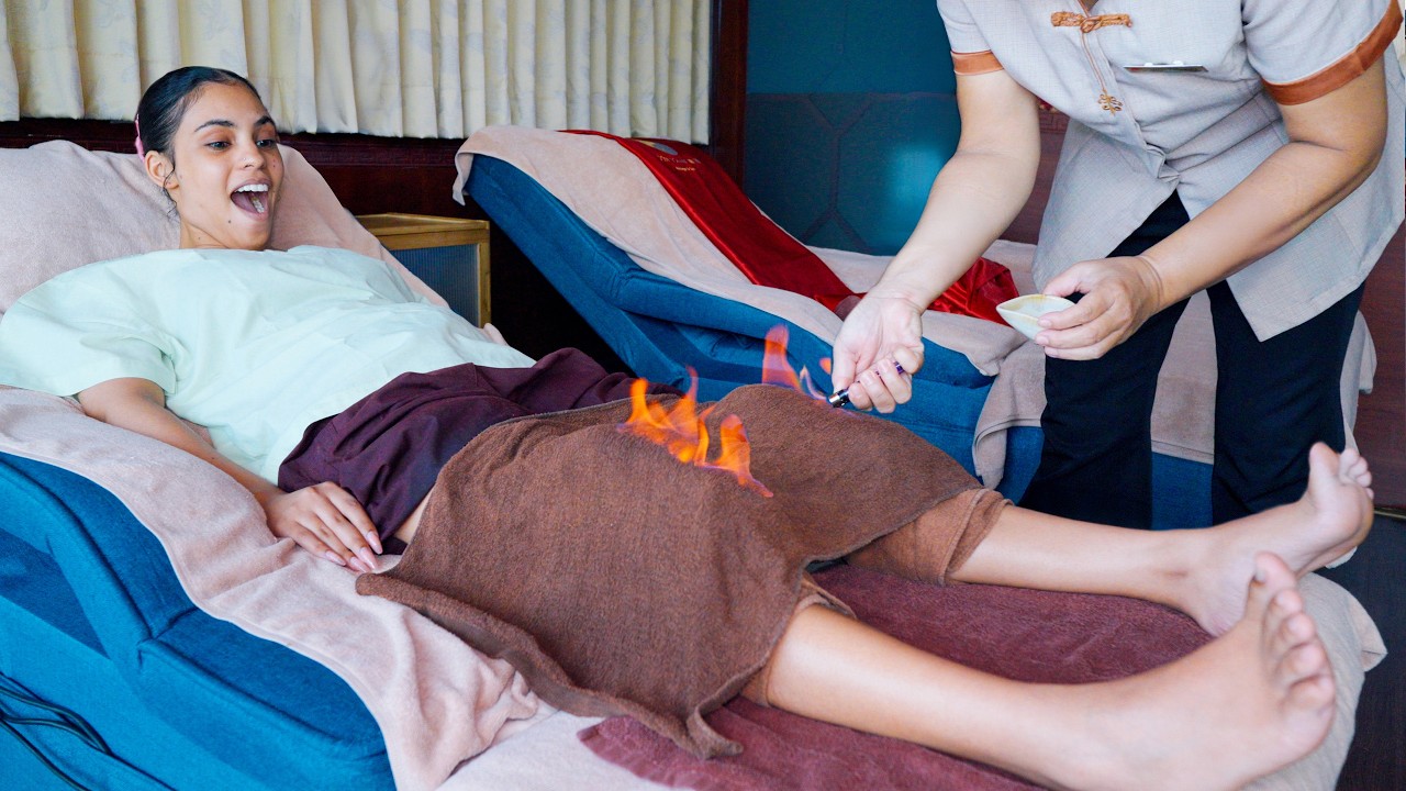 ASMR: 🔥 БЕЗУМНЫЙ китайский ОГНЕННЫЙ имбирный рефлексологический массаж стоп для облегчения боли