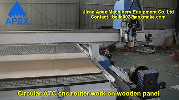 Circular ATC cnc router work on wooden panel