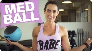 MEDICINE BALL WORKOUT: 7 Exercises to FLATTEN and STRENGTHEN YOUR CORE | Autumn Fitness(Mountain Climbers, Push Ups, Squats, Sit Ups—Today we are working our CORE MUSCLES by doing 7 MED BALL EXERCISES! You are going to love it!, 2014-04-23T00:48:01.000Z)
