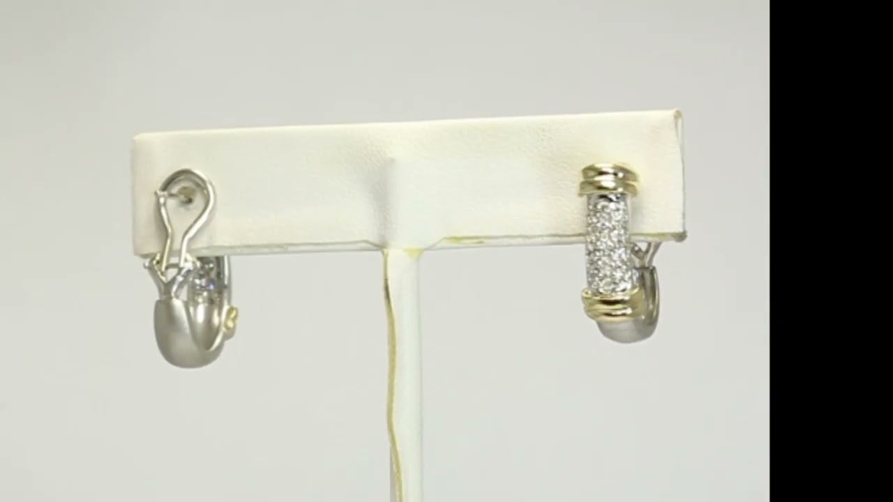 Natural Diamond J Hoop Earrings .32CT 14K Multi-tone Gold 3/4” Long - 34509