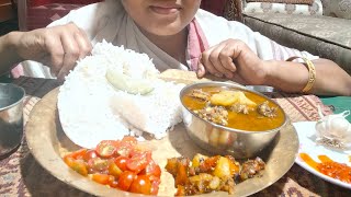 Local chicken, chicken fry, small tomato, king chili asaar tasty yummy yummy 😋😋😋😋