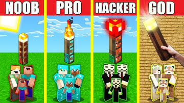 Minecraft Battle: TORCH HOUSE BUILD CHALLENGE - NOOB vs PRO vs HACKER vs GOD / Animation BASE INSIDE
