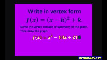 Write y = x^2 -10x + 21 in vertex form. Name vertex and axis of symmetry. Graph quadratic function