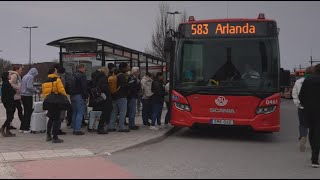 Sweden, Stockholm, bus 583 ride from Märsta Train Station to Arlanda Airport