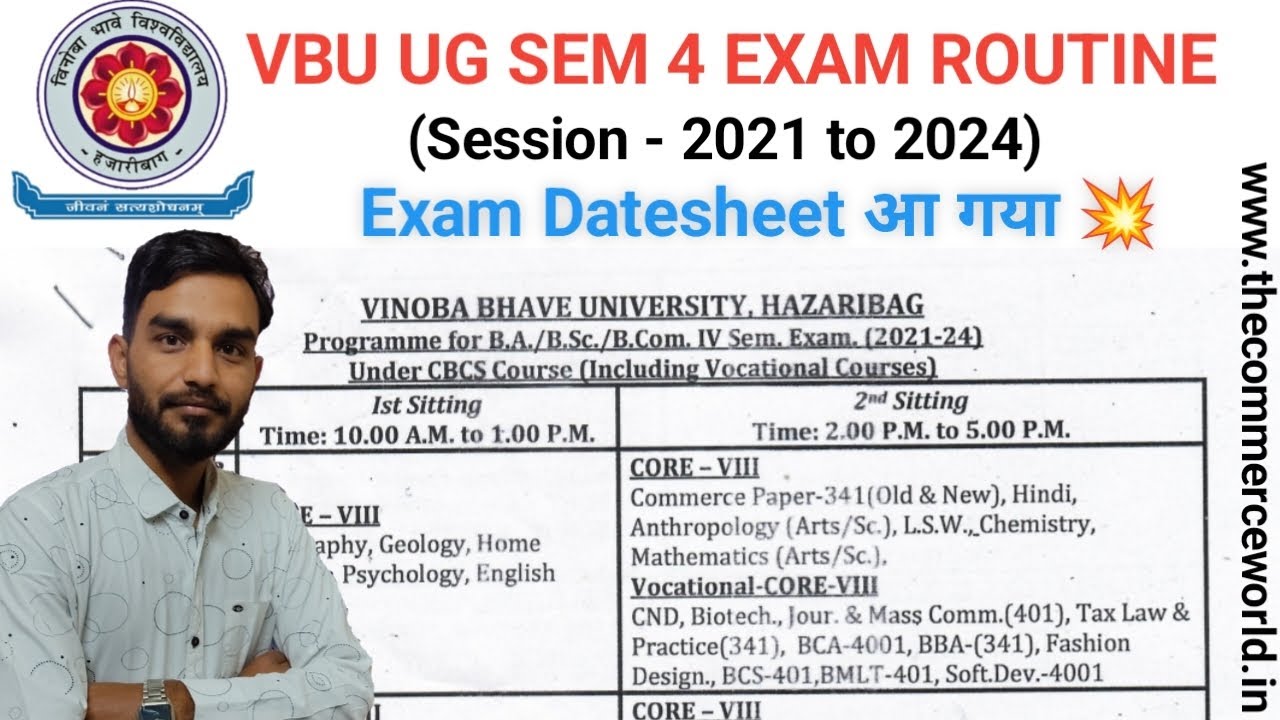 vbu ug sem 4 exam programme 2023 for (Including