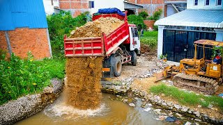 Wonderful Landfill Project Mix! Skill Driver Dozer Pushing Stone Into Water to Delete Flooded Pond
