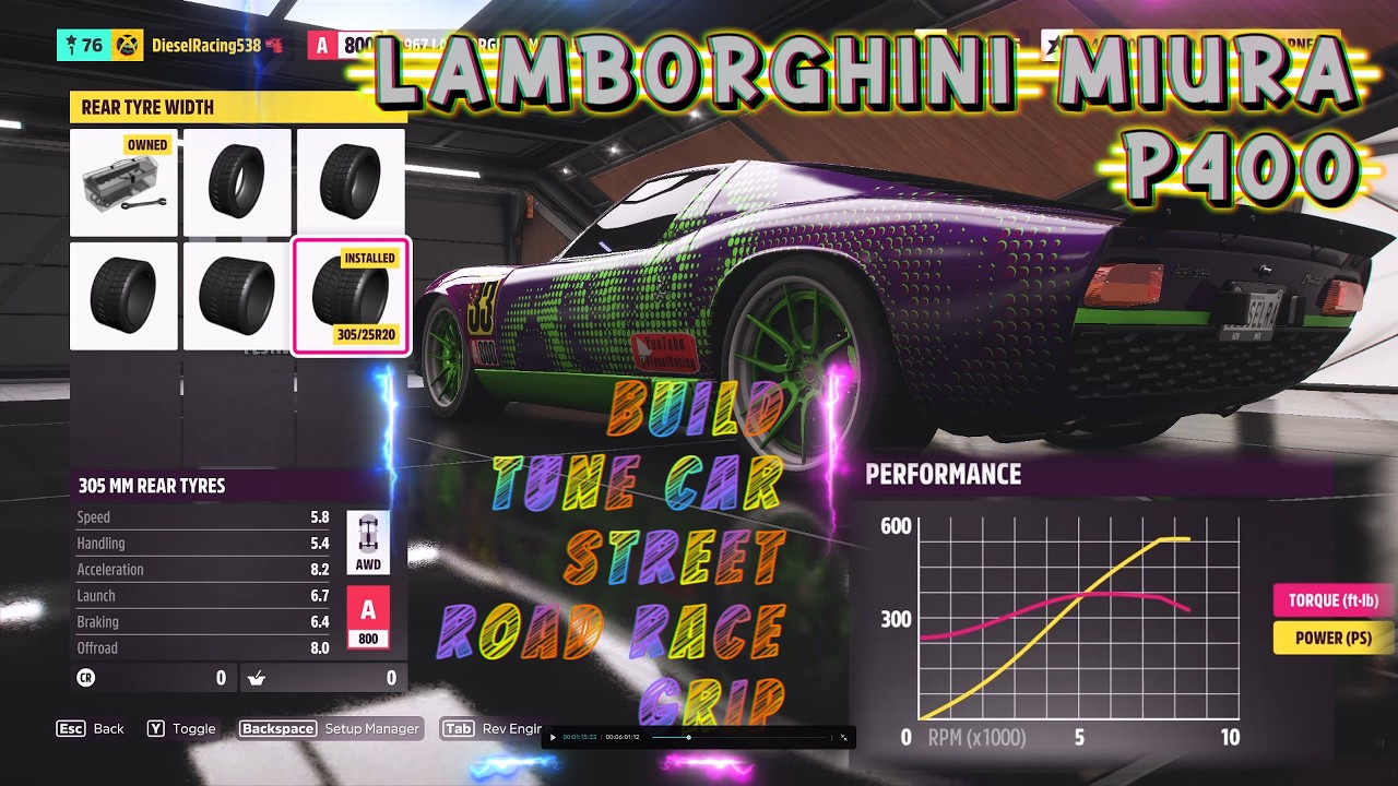 FH5 Lamborghini Miura P400 Build Tuning Car Street Road Grip Race Forzathon Shop Setup Guide Forza H