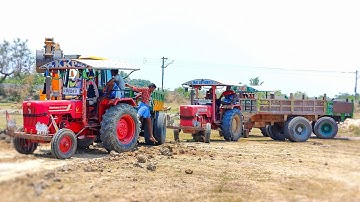 JCB 3DX Backhoe Loader Loading Mud work by Mahindra tractor | tractor video | come to village |
