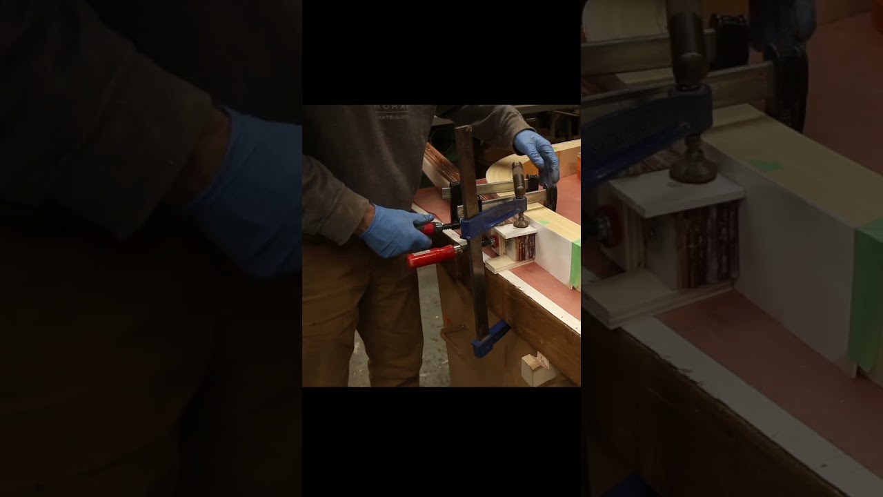 ⁣Laminating a cutwater #diy #boatbuilding #woodenboat #laminating