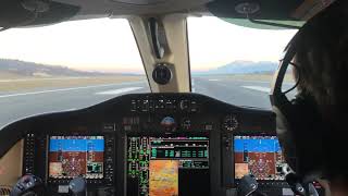Sunset Take-off Klagenfurt LOWK Citation Mustang cockpit view