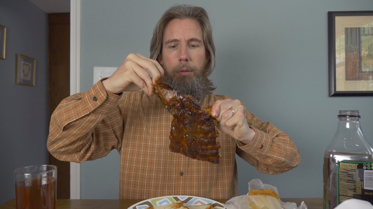 ASMR Давайте поедим: ребрышки барбекю, листовая капуста и сладкий картофель