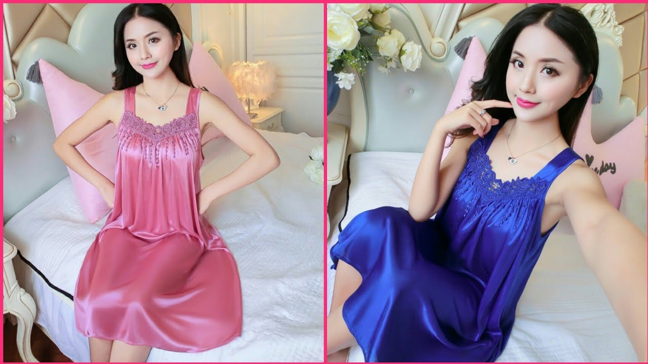 Ladies Sexy Silk Night Dress | Sleepwear Nighty for young lady ...